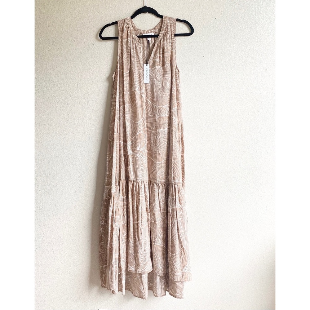 NWT Prologue Tan & White Sleeveless Tie Neckline Maxi Dress Size Extra Large